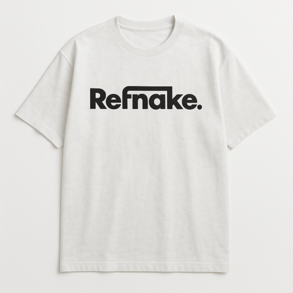 20250823_0235_Stylish Logo T-Shirt_remix_01k3a5hsase7dsb3a175ey4z44 Refnake Black Logo Oversized White T-Shirt